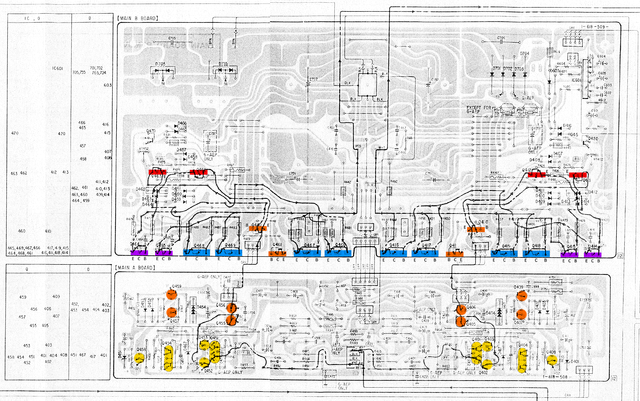 Sony TA-F700ES PCB layout main board A and B power amp stages marked