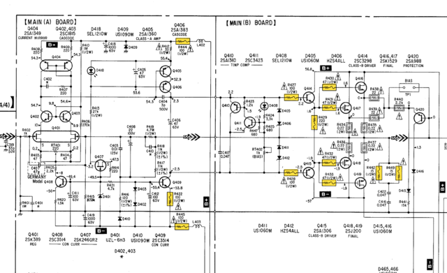 Sony TA-F770ES schematic detail left power amp fuse resistors marked