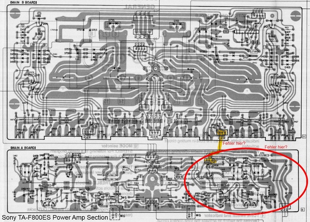 Sony TA F800ES PCB Layout Detail Power Amp Troubleshooting Marks