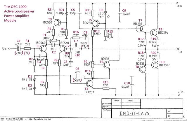 T+A OEC 1000 Endstufe TT Bauteile benannt