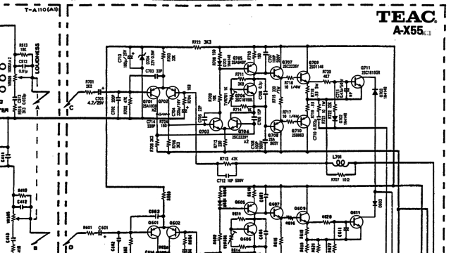 Teac A-X55 schematic detail left power amp _improved