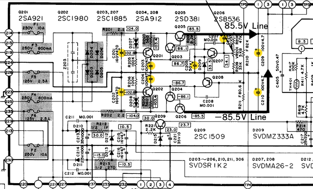 Technics SE-A3 schematic detail voltage regulator _recap