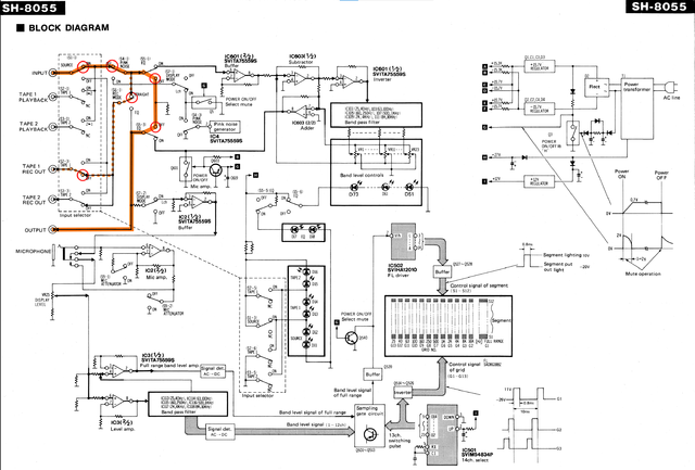 Technics SH-8055 block diagram off bypass mode marked