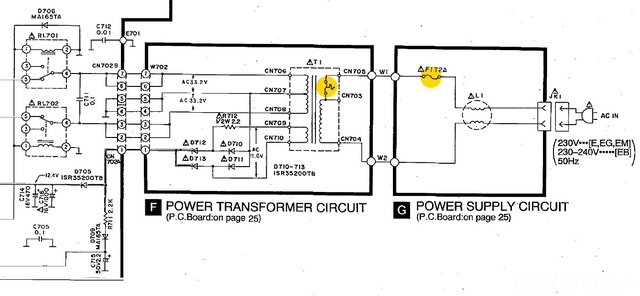 Technics SU A700Mk3 Schematics Detail Power Transformer  Fuses Marked