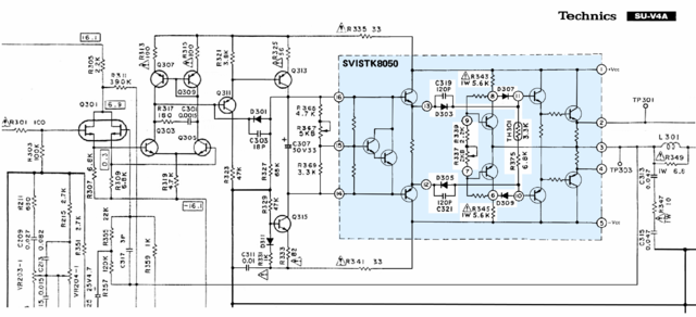 Technics SU-V4A schematic detail with STK8050 inside analysis v02