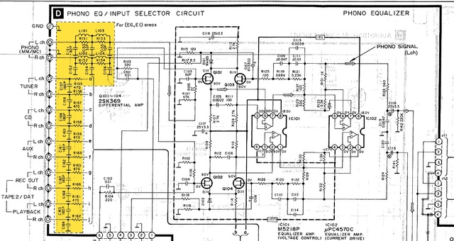 Technics SU V90D Schematic Detail Phono Section Special FTZ Restrictions Marked