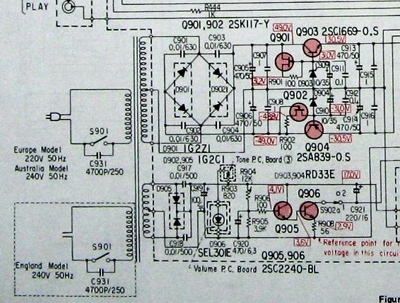 Toshiba Aurex SY-C15 Schematic detail power supply voltage regulator
