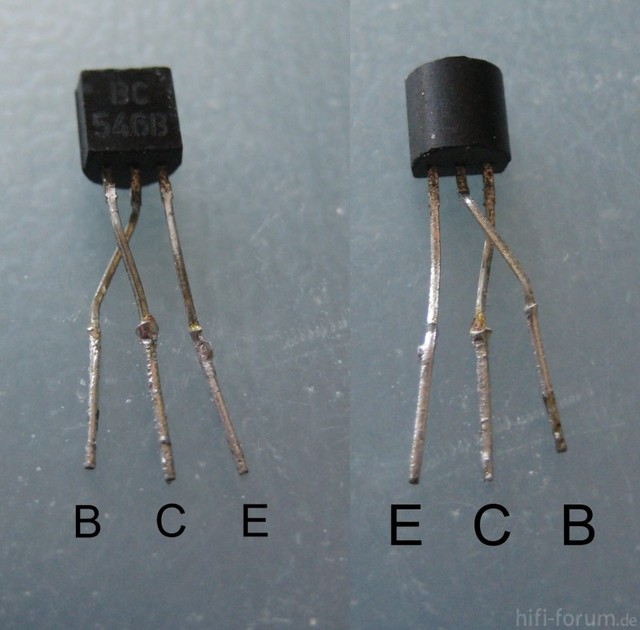 Transistor BC546B mit verbogenen Anschlssen fr Pinfolge E-C-B