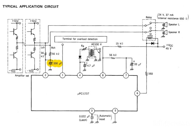 UPC1237HA Protector IC Typical Application With Offset Capacitor Marked