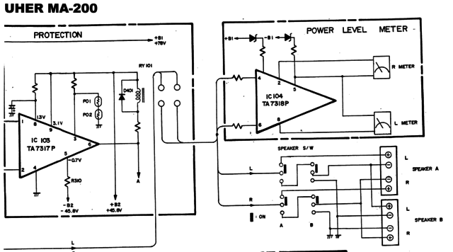 User MA-200 Block Diagram Detail Protection And VU-meter And Speaker Select