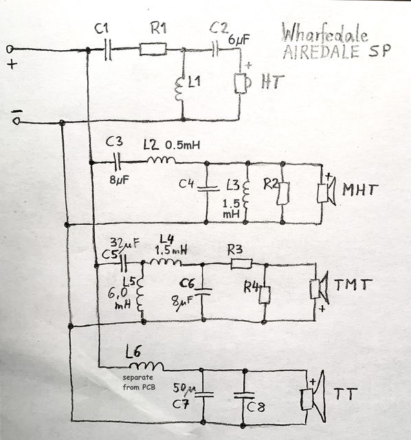 Wharfedale Airdale SP schematic crossover network