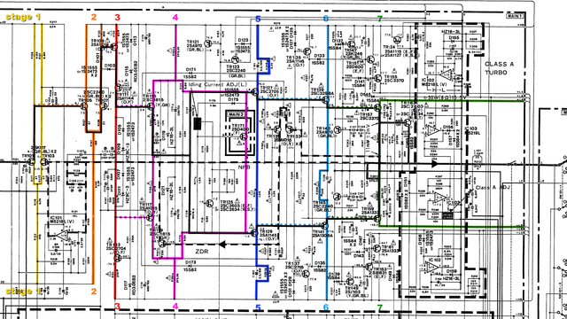 Yamaha A-1000 schematic left power amplifier stages marked