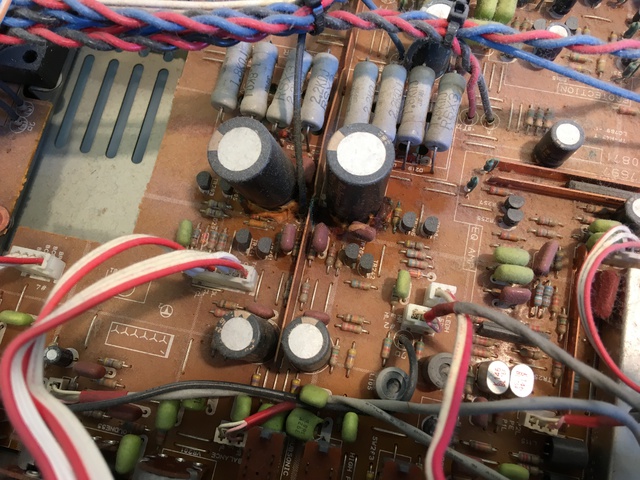 Yamaha A-1020 inside pic input stage leaking electrolytic capacitors