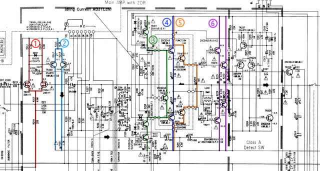 Yamaha A 1020 Schematic Detail Left Power Amp With Stages Marked