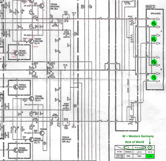 Yamaha A-760II Schematic Detail Speakr Terminal Western-Germany HF Suppression Marked