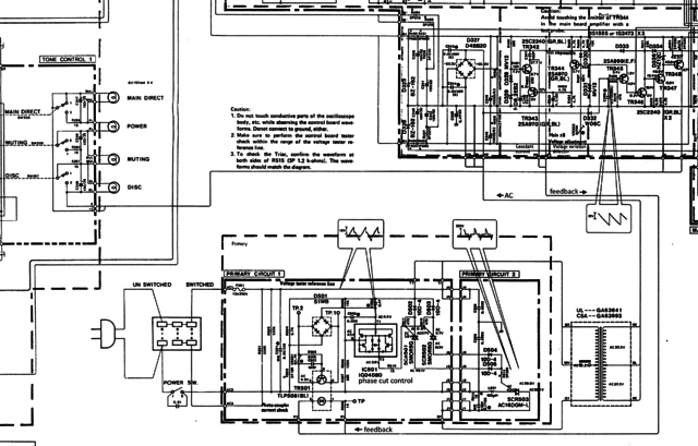 Yamaha A-960 II schematic detail phase cut power supply