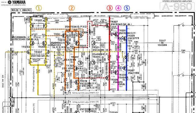 Yamaha A 960 Schematic Detail Left Power Amp With Stages Marked