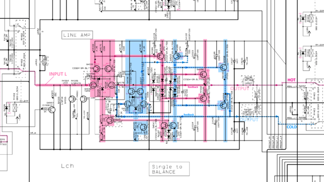 Yamaha A-S1000 Schematic Detail Left Line Amp Single To Balanced Stages Marked Separated Hot & Cold