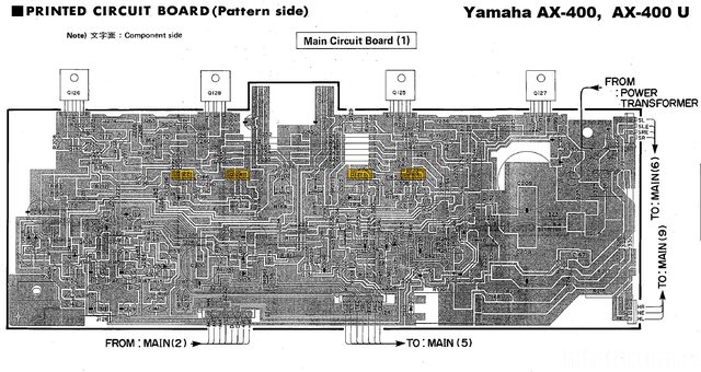 Yamaha AX 400 Main PCB Layout Drivers Marked