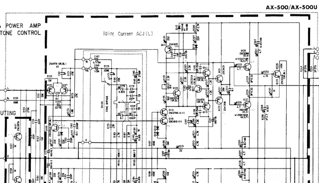 Yamaha AX-500 schematic detail power amp & tone control section