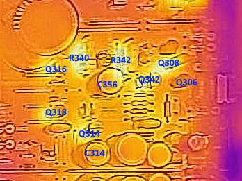 Yamaha AX-900 heat map right channel amp VAS transistors and capacitors analysis Wrmebild