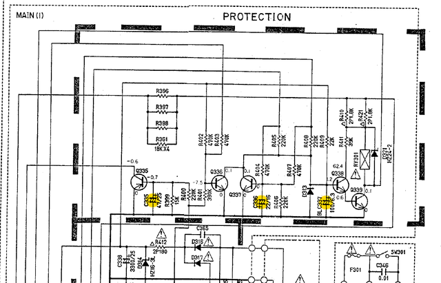 Yamaha AX-900 Schematic Detail Protection Capacitors Marked