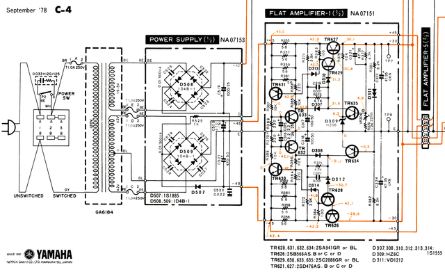 Yamaha C-4 schematic detail power supply and 30V regulator