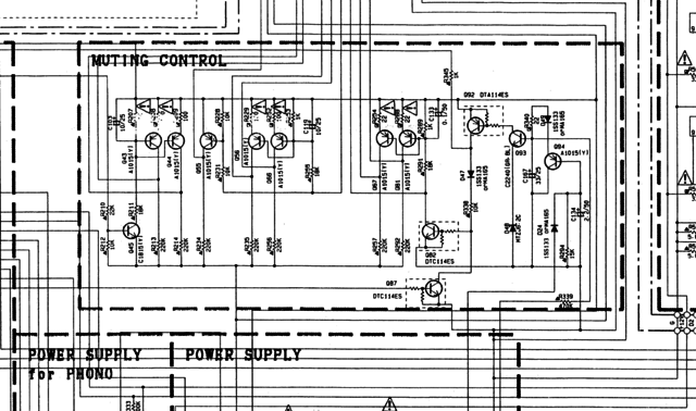 Yamaha CX-830 schematic detail muting control PCB