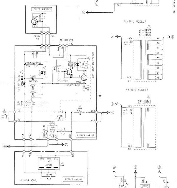 Yamaha DSP-A1000 schematic detail effect amp power on turns off switches relais transformer