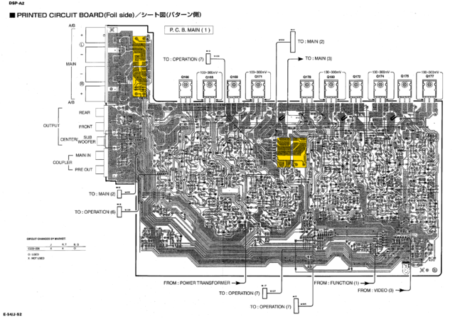 Yamaha DSP-A2 Main PCB Layout Relays Marked
