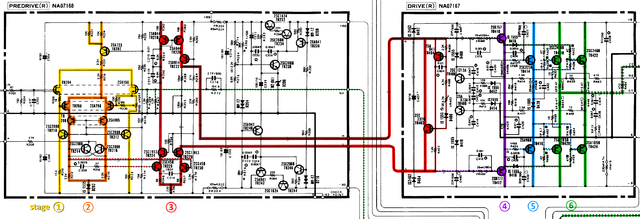 Yamaha M-4 schematic detail right power amp stages marked