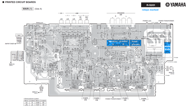 Yamaha R S201 PCB MAIN(1) Component Side A Relais Relays Marked