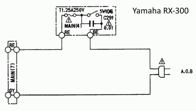 Yamaha RX-300 Schematic Detail Power Input Switch And Fuse T1,25A