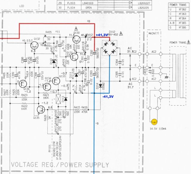 Yamaha RX 330 Schematic Power Supply Rail Voltages Capacitors Regulators