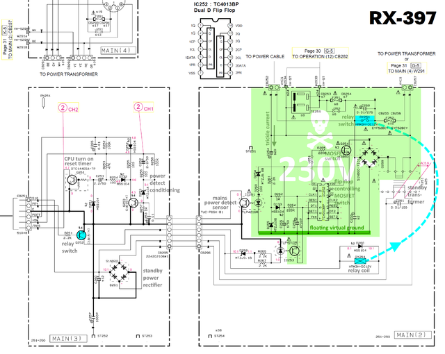 Yamaha RX-397 Schematic Detail Standby Power Supply Functions Marked