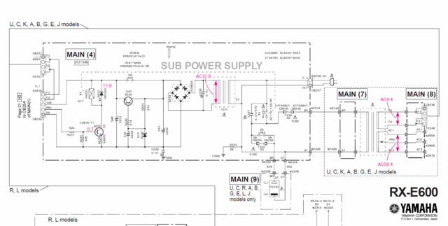 Yamaha RX E600 Schematic Detail Standby Sub Power Supply MAIN(4)