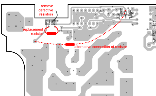 Yamaha RX-E810 RX-E410 PCB MAIN(2) mounting detail for replacement resistor for R161 to R164