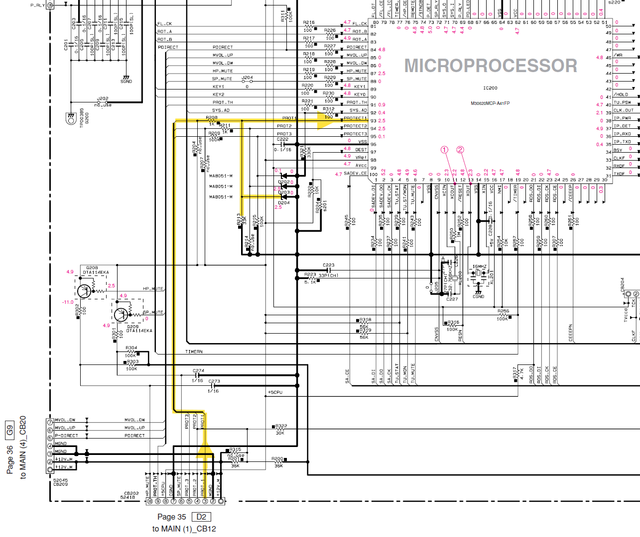 Yamaha RX E810 RX E410 Schematic Detail Protection PROT 1 P1 Signal PCB INPUT(1) Microprocessor