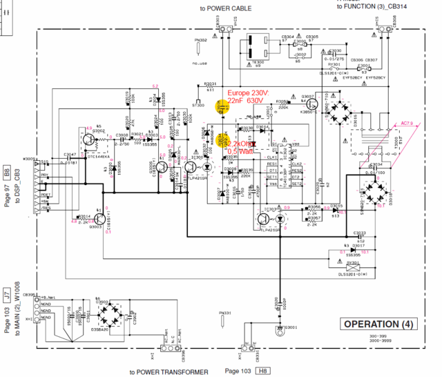 Yamaha RX-N600 schematic detail standby OPERATION (4) pcb capacitor C3015 problem