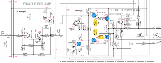 Yamaha RX V1500 Schematic Detail Front Right Power Amp Burned Resistors