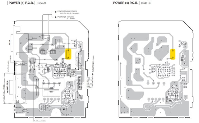 Yamaha RX-V1900 PCB layout POWER (4) with C4 marked