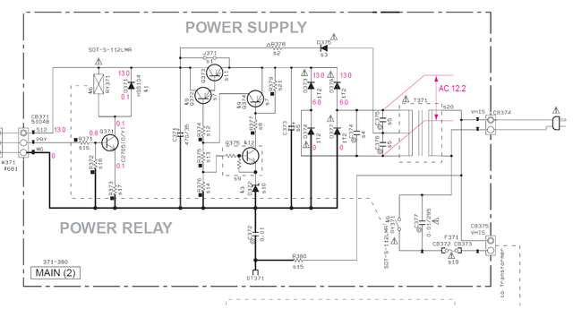 Yamaha RX-V357 schematic detail standby power supply MAIN(2)