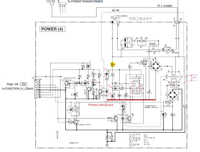 Yamaha RX-V3800 schematic detail standby power supply POWER(4) relay C4 defective capacitor