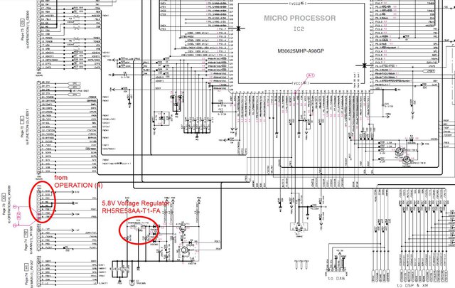 Yamaha RX-V459 schematic detail DSP 1 board with 5.8V voltage regulator RH5RE58AA-T1-FA