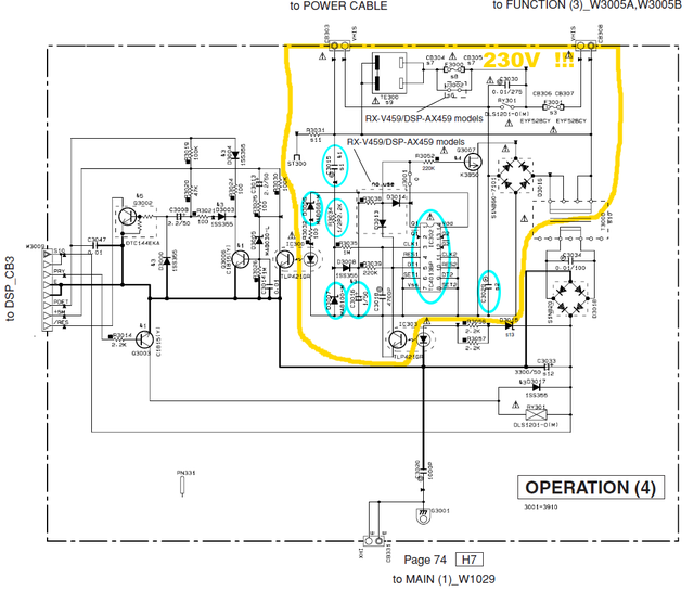 Yamaha RX-V459 Schematic Detail Standby Power Operation 4 PCB Parts Replaced In One Case