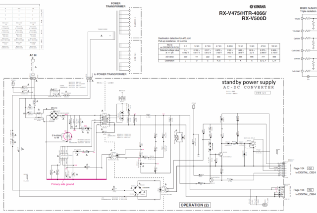 Yamaha RX V475 HTR 4066 Schematic Detail Standby Power Supply SMPS