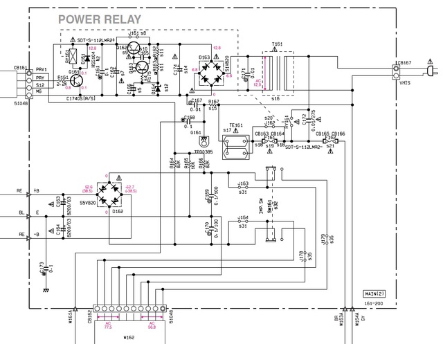 Yamaha RX-V520 schematic detail power relay MAIN(2) PCB standby relais