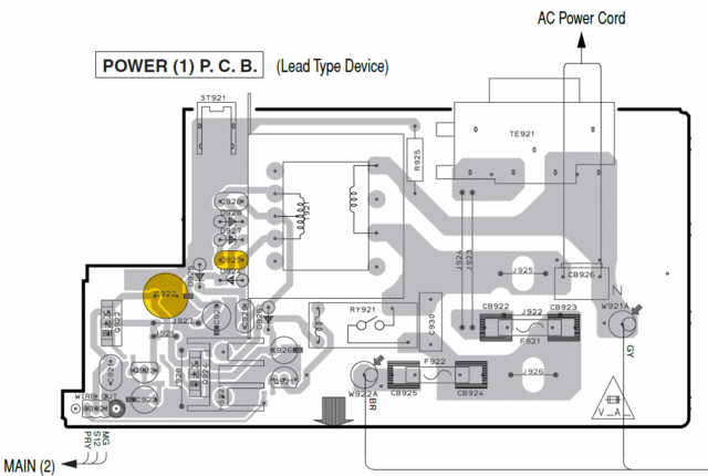 Yamaha RX-V630 PCB layout MAIN(1) standby circuit C922 C927