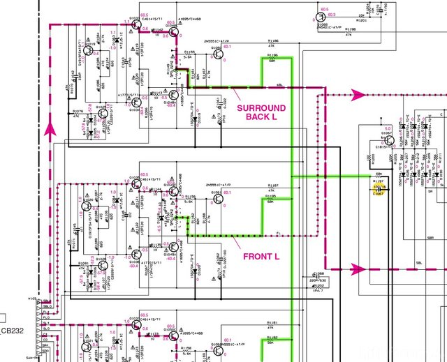 Yamaha RX-V661 offset detection at power amp output capacitor C1067 100uF 16V
