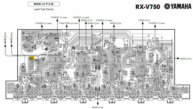Yamaha RX-V750 PCB Layout MAIN DC detection offset protection C29 marked